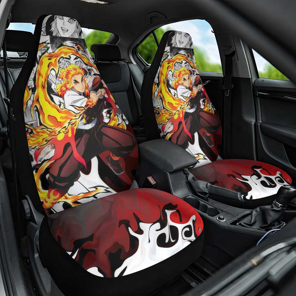 Kyojuro Rengoku Demon Slayer Flame Hashira Design Car Seat Cover with Manga Panels and Fiery Sword Artwork - The Mazicc