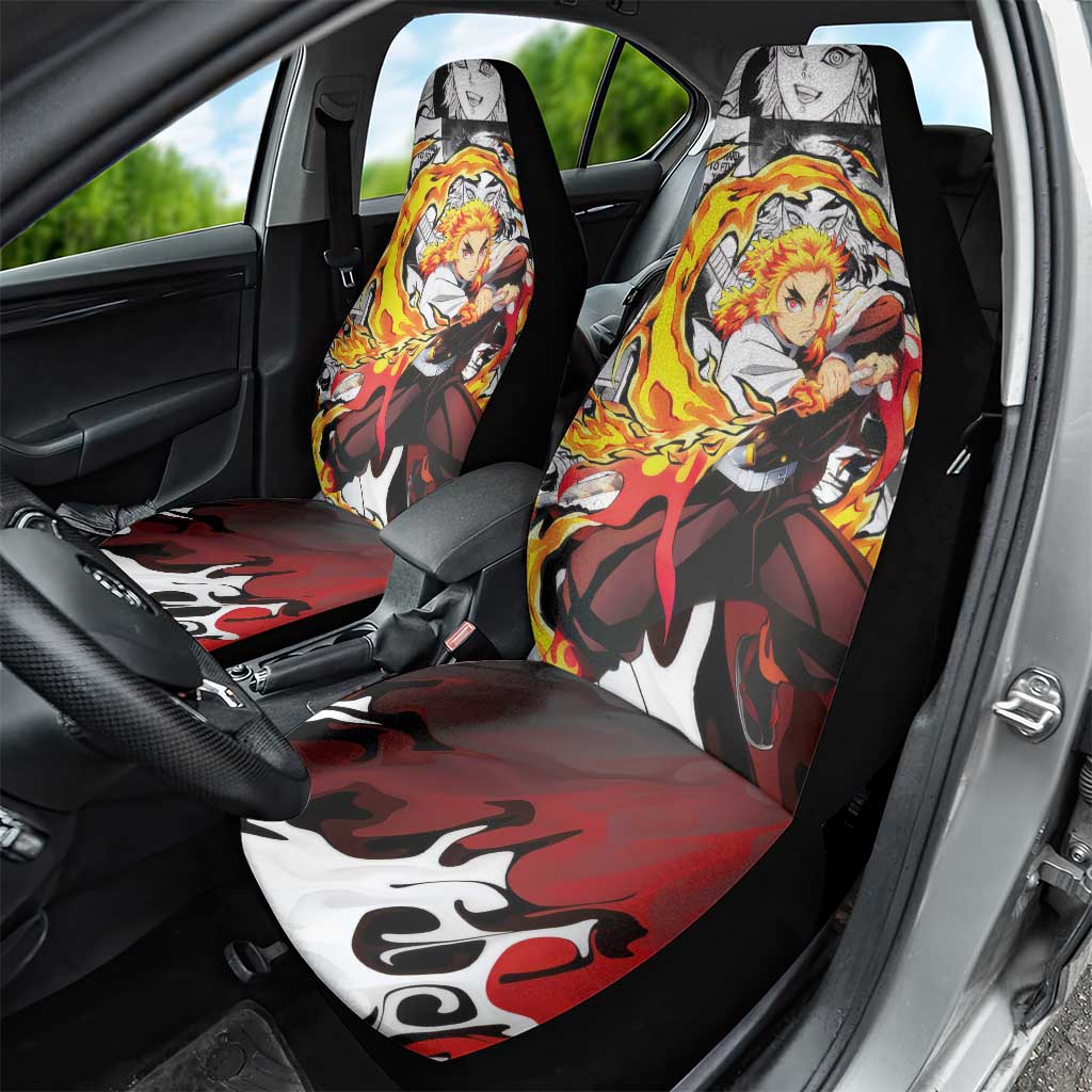 Kyojuro Rengoku Demon Slayer Flame Hashira Design Car Seat Cover with Manga Panels and Fiery Sword Artwork - The Mazicc