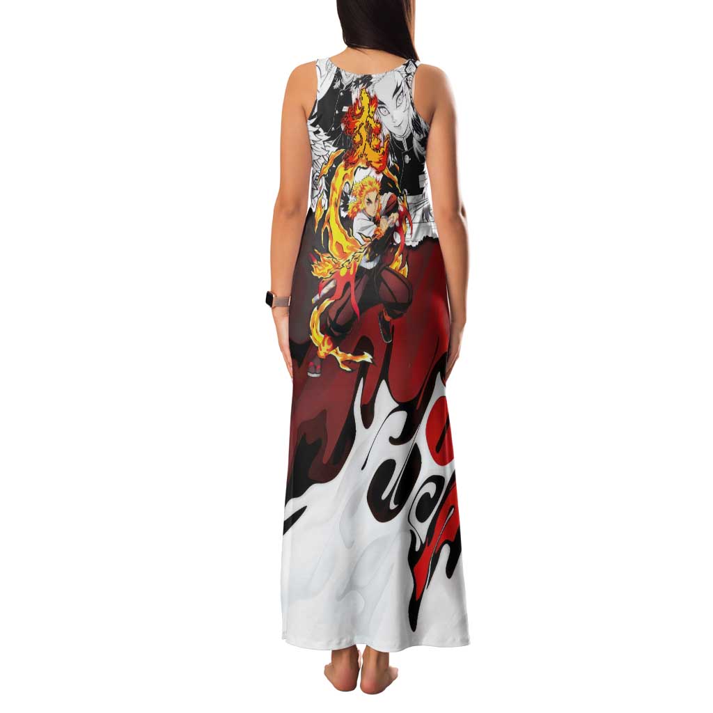 Kyojuro Rengoku Demon Slayer Flame Hashira Design Family Matching Tank Maxi Dress and Hawaiian Shirt with Manga Panels and Fiery Sword Artwork