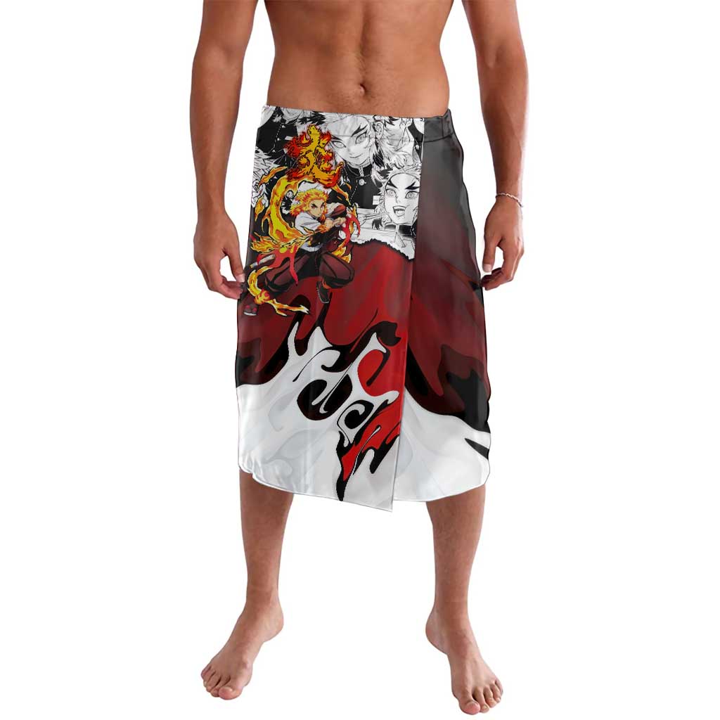 Kyojuro Rengoku Demon Slayer Flame Hashira Design Lavalava with Manga Panels and Fiery Sword Artwork - The Mazicc
