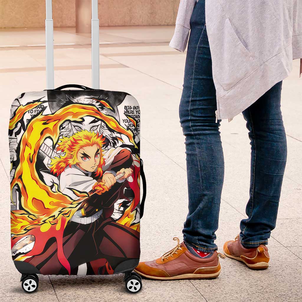 Kyojuro Rengoku Demon Slayer Flame Hashira Design Luggage Cover with Manga Panels and Fiery Sword Artwork - The Mazicc