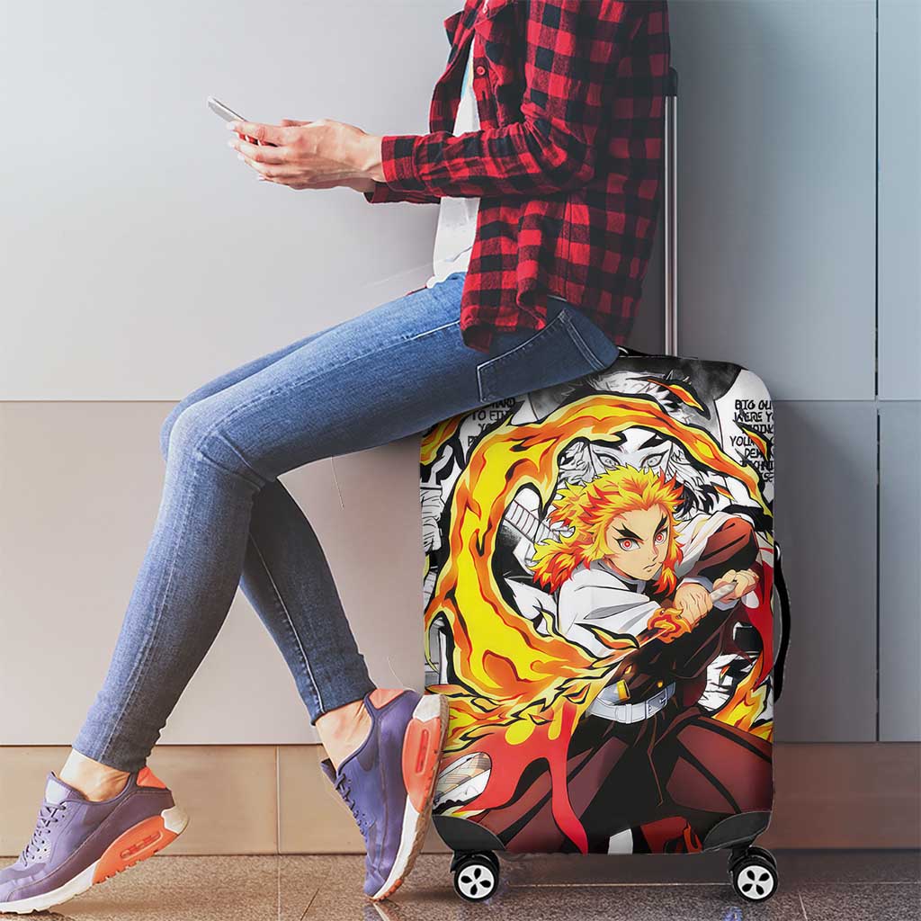 Kyojuro Rengoku Demon Slayer Flame Hashira Design Luggage Cover with Manga Panels and Fiery Sword Artwork - The Mazicc