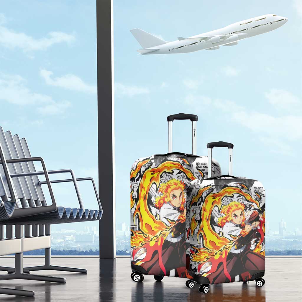 Kyojuro Rengoku Demon Slayer Flame Hashira Design Luggage Cover with Manga Panels and Fiery Sword Artwork - The Mazicc