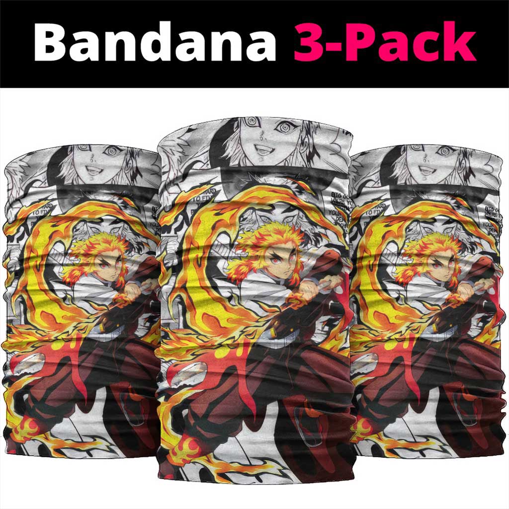 Kyojuro Rengoku Demon Slayer Flame Hashira Design Neck Gaiter with Manga Panels and Fiery Sword Artwork - The Mazicc