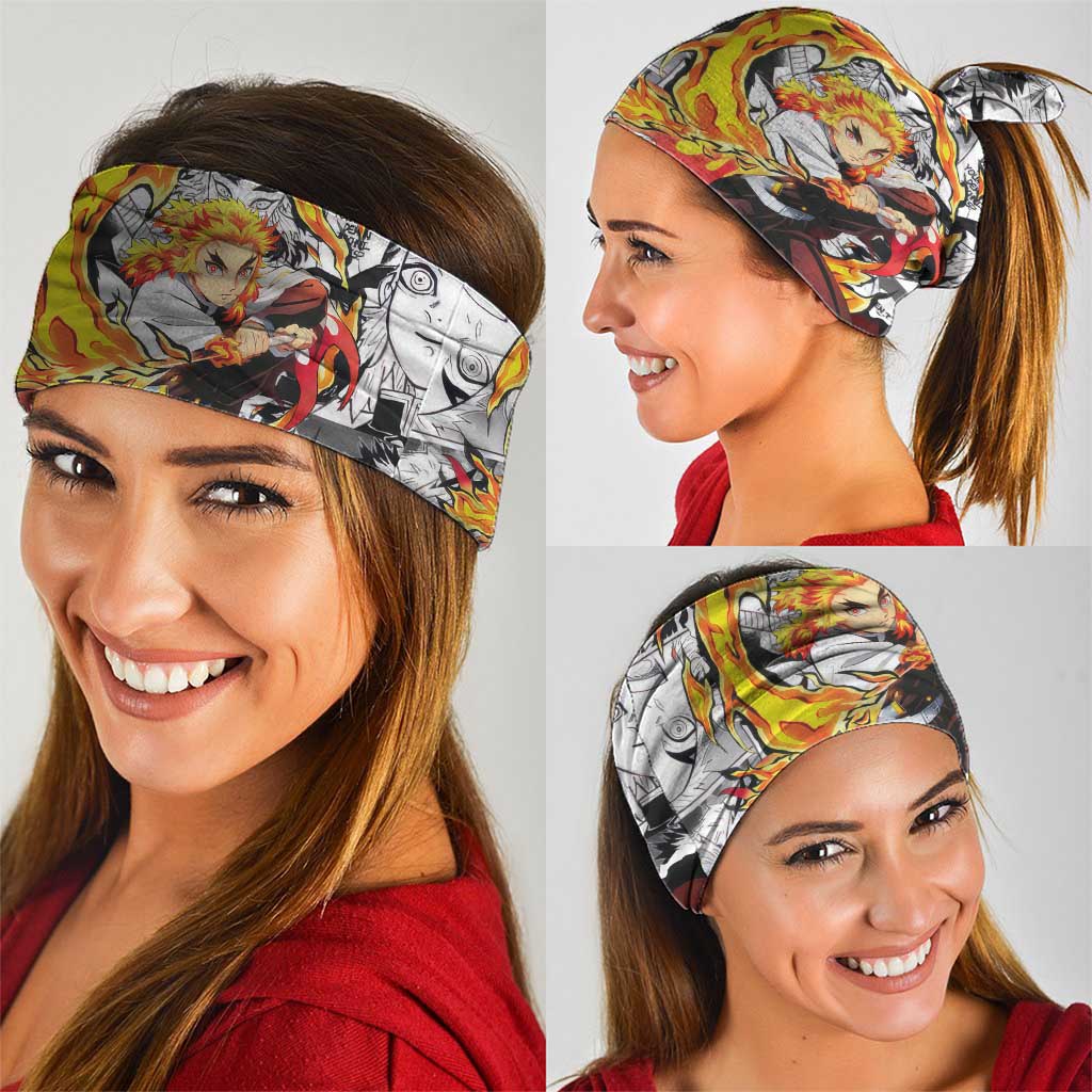 Kyojuro Rengoku Demon Slayer Flame Hashira Design Neck Gaiter with Manga Panels and Fiery Sword Artwork - The Mazicc