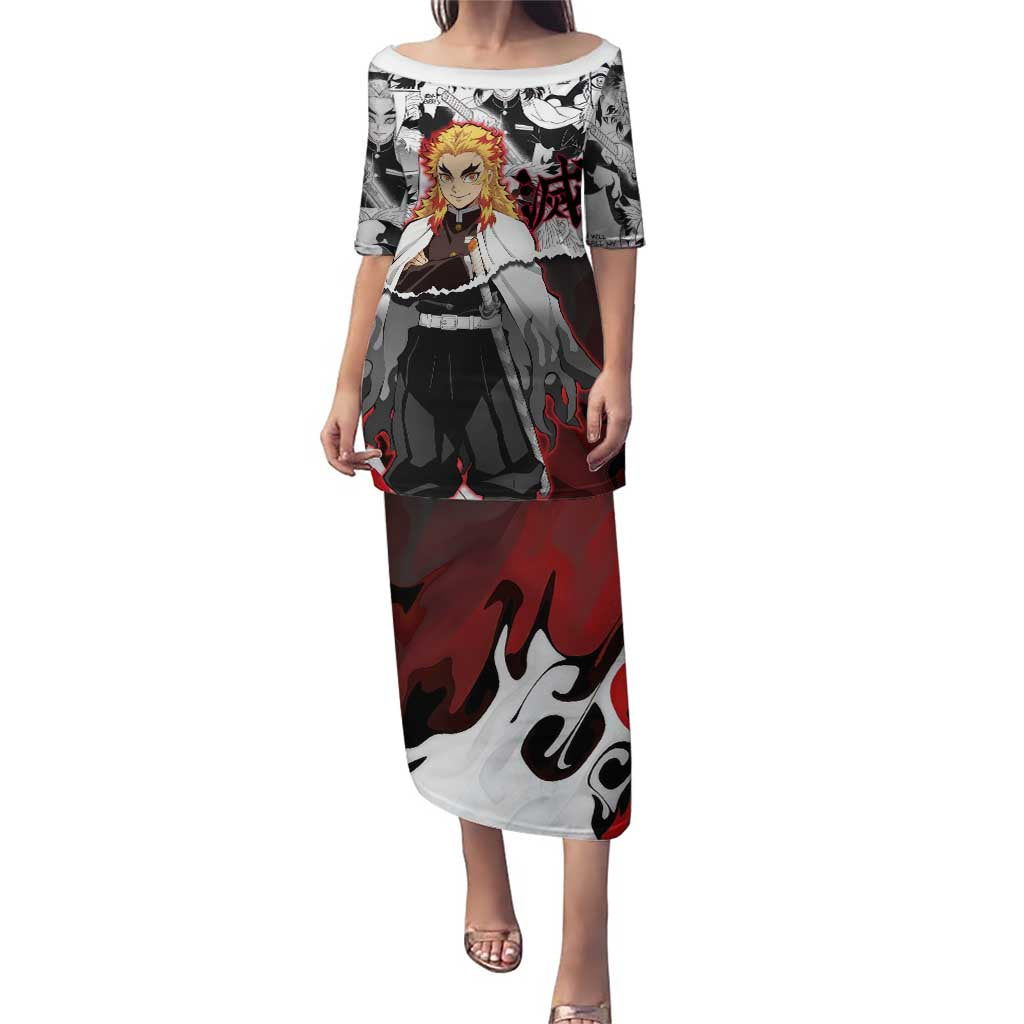 Kyojuro Rengoku Demon Slayer Flame Hashira Design Puletasi with Manga Panels and Fiery Sword Artwork - The Mazicc