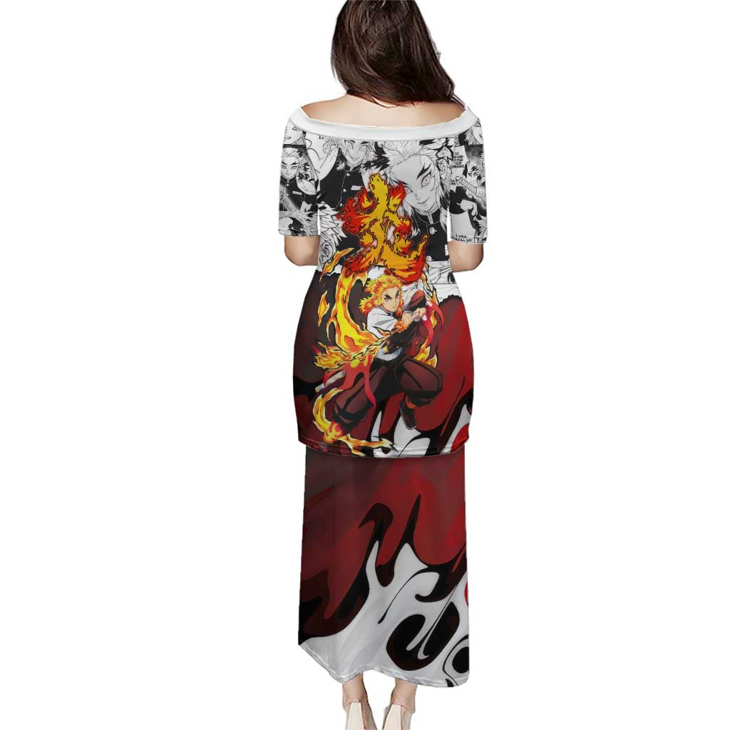 Kyojuro Rengoku Demon Slayer Flame Hashira Design Puletasi with Manga Panels and Fiery Sword Artwork - The Mazicc