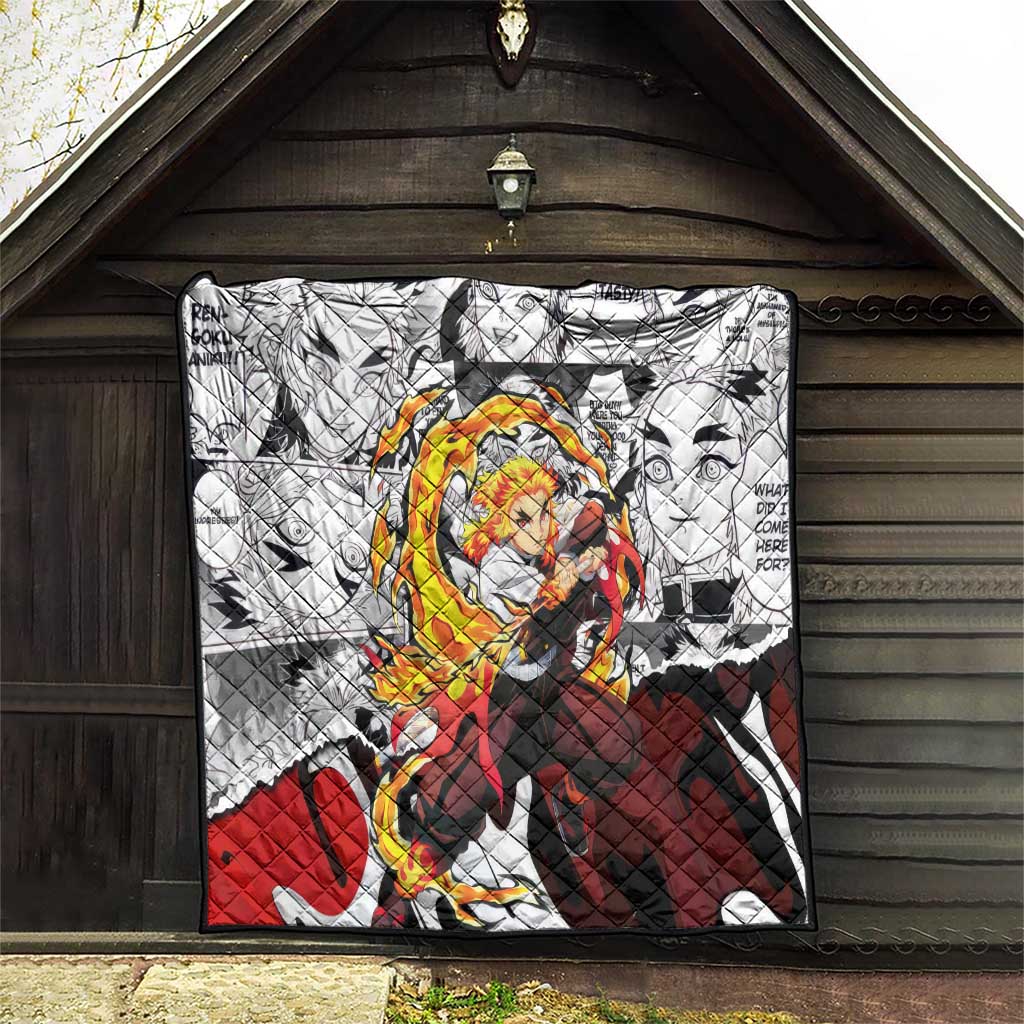 Kyojuro Rengoku Demon Slayer Flame Hashira Design Quilt with Manga Panels and Fiery Sword Artwork - The Mazicc