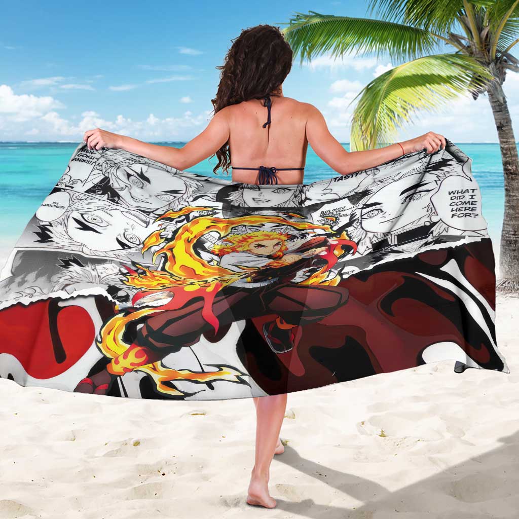 Kyojuro Rengoku Demon Slayer Flame Hashira Design Sarong with Manga Panels and Fiery Sword Artwork - The Mazicc