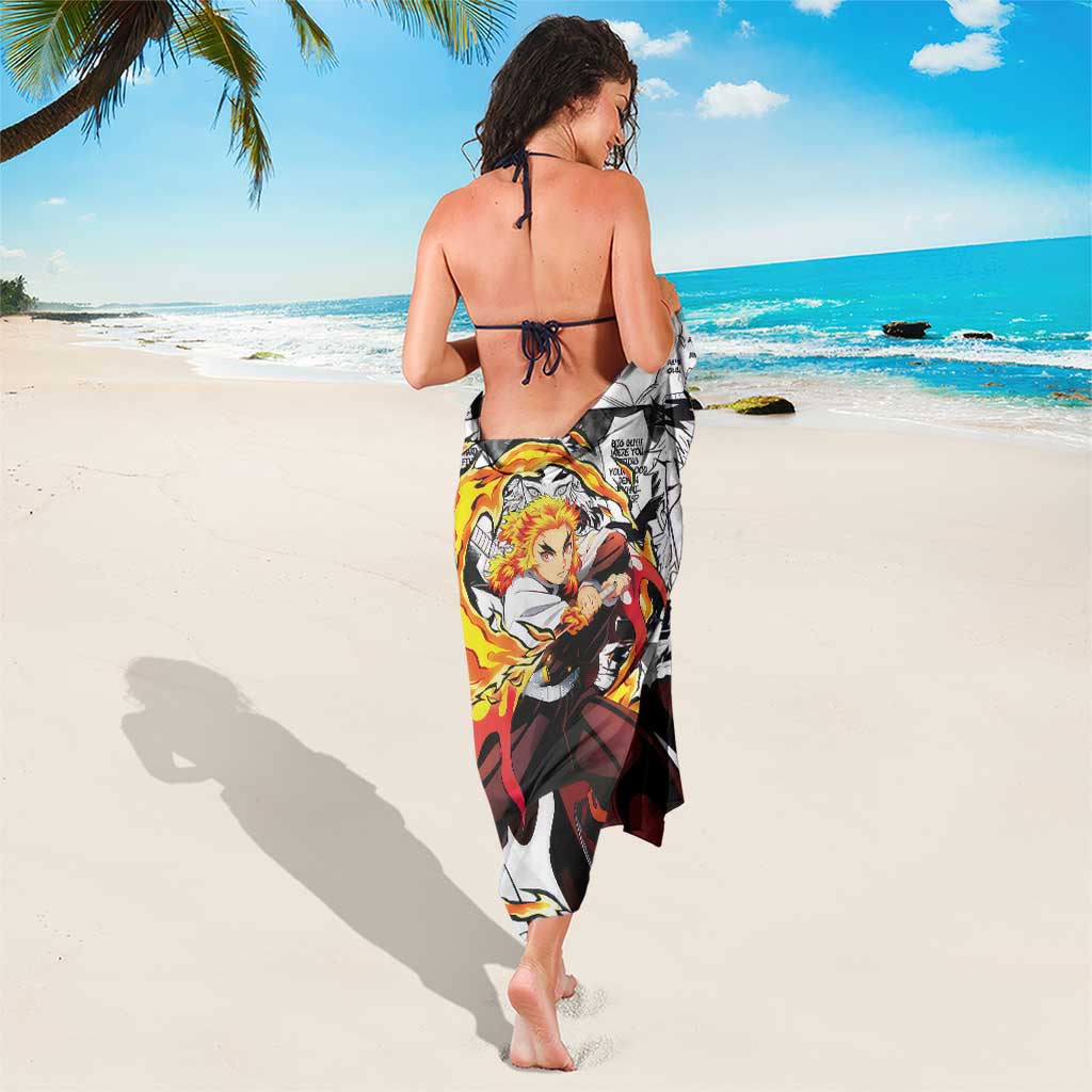 Kyojuro Rengoku Demon Slayer Flame Hashira Design Sarong with Manga Panels and Fiery Sword Artwork - The Mazicc