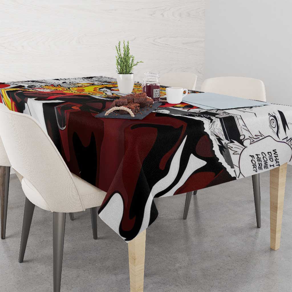 Kyojuro Rengoku Demon Slayer Flame Hashira Design Tablecloth with Manga Panels and Fiery Sword Artwork - The Mazicc