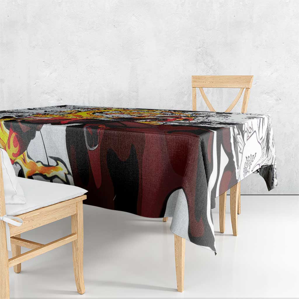 Kyojuro Rengoku Demon Slayer Flame Hashira Design Tablecloth with Manga Panels and Fiery Sword Artwork - The Mazicc