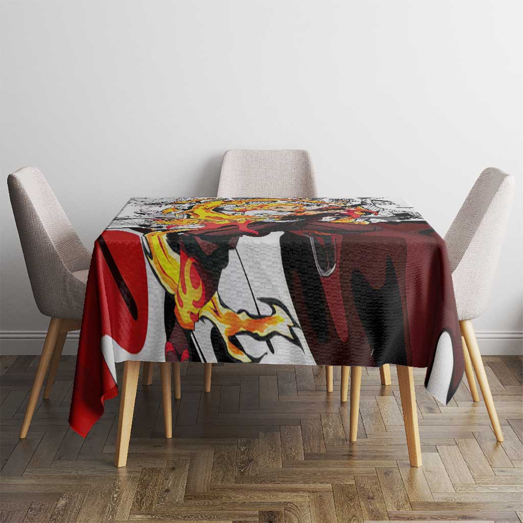 Kyojuro Rengoku Demon Slayer Flame Hashira Design Tablecloth with Manga Panels and Fiery Sword Artwork - The Mazicc