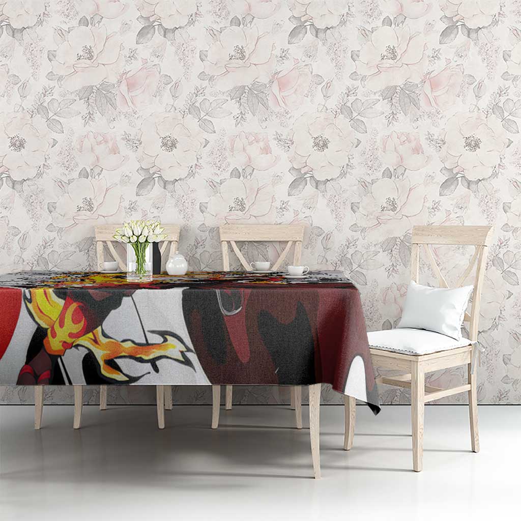 Kyojuro Rengoku Demon Slayer Flame Hashira Design Tablecloth with Manga Panels and Fiery Sword Artwork - The Mazicc