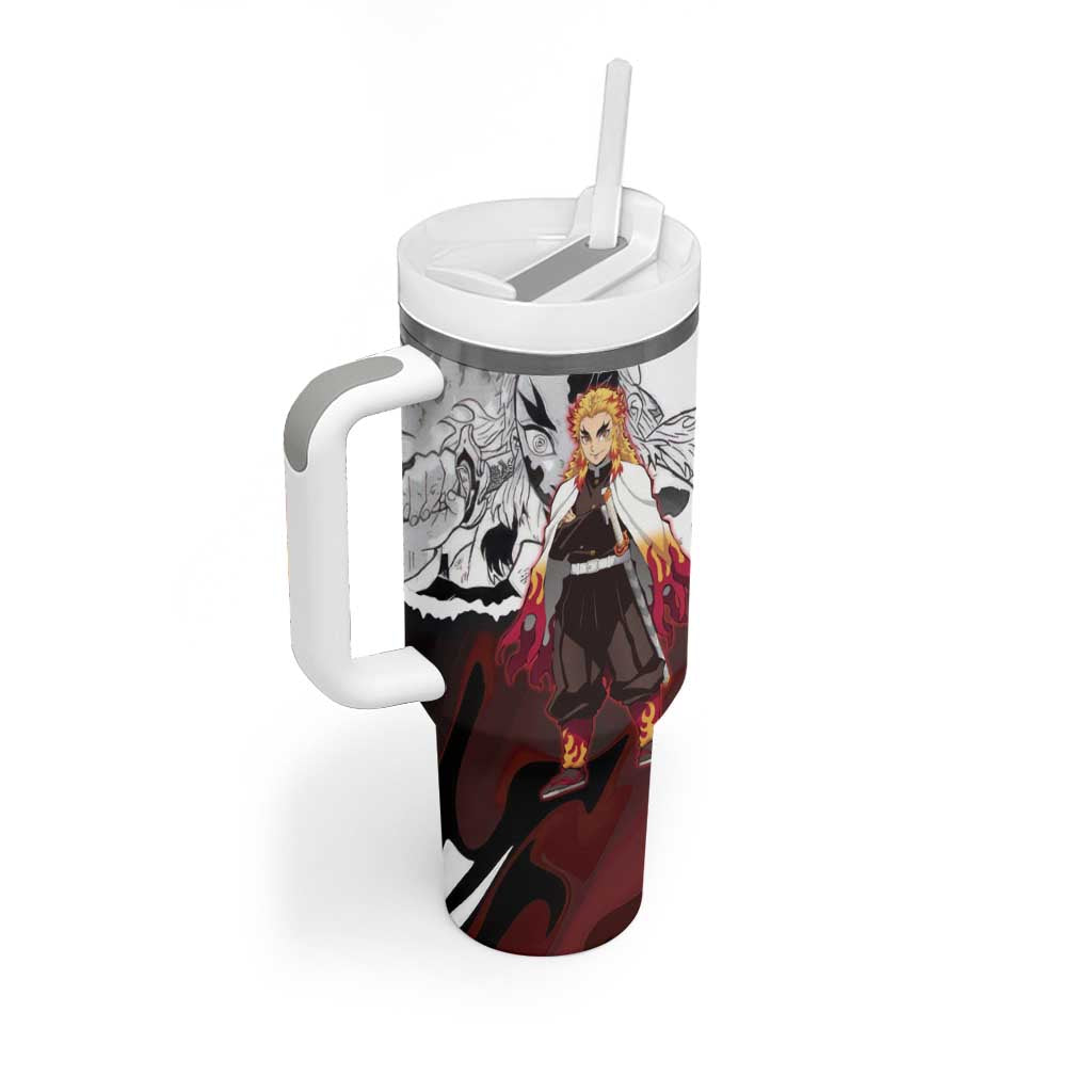 Kyojuro Rengoku Demon Slayer Flame Hashira Design Tumbler With Handle with Manga Panels and Fiery Sword Artwork - The Mazicc