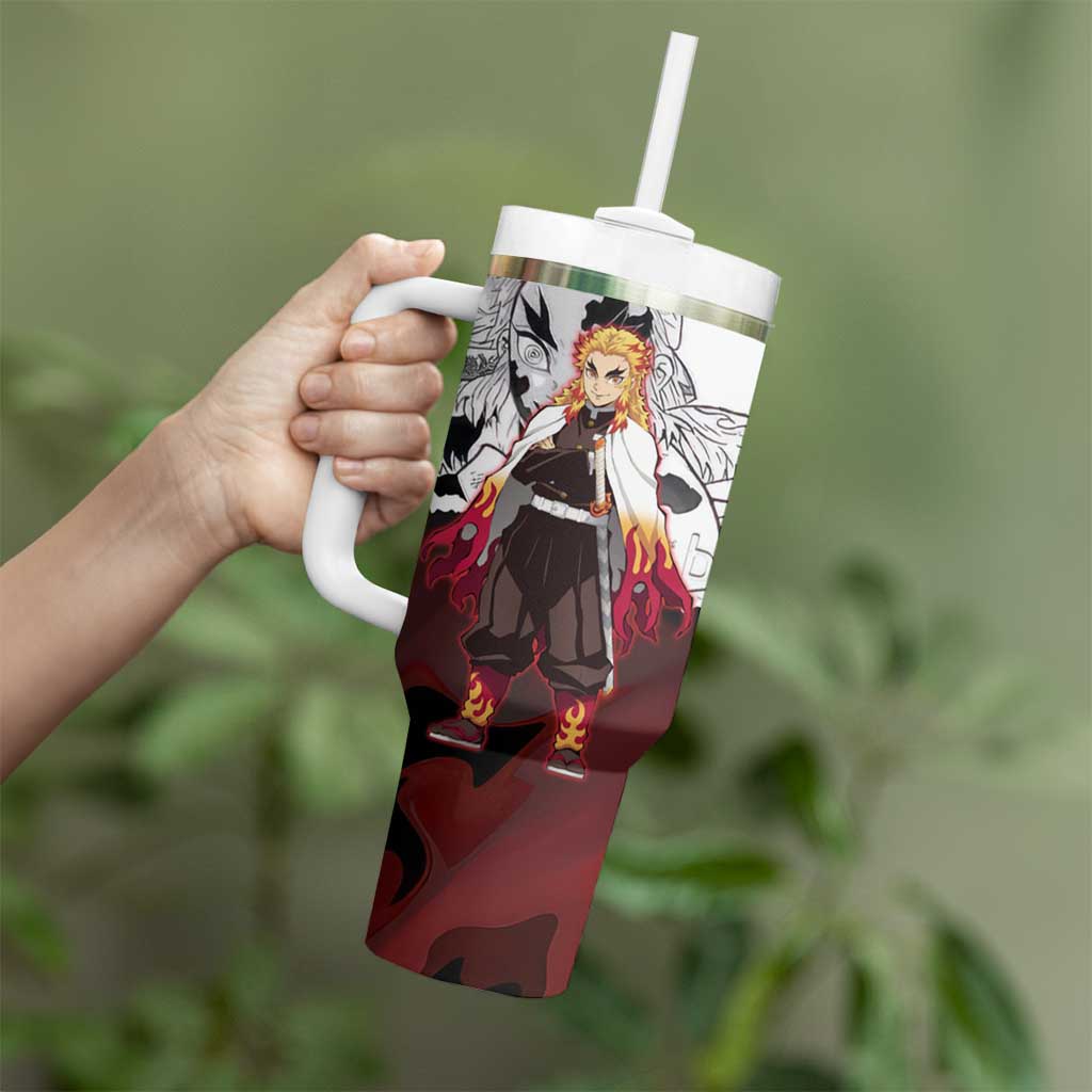 Kyojuro Rengoku Demon Slayer Flame Hashira Design Tumbler With Handle with Manga Panels and Fiery Sword Artwork - The Mazicc