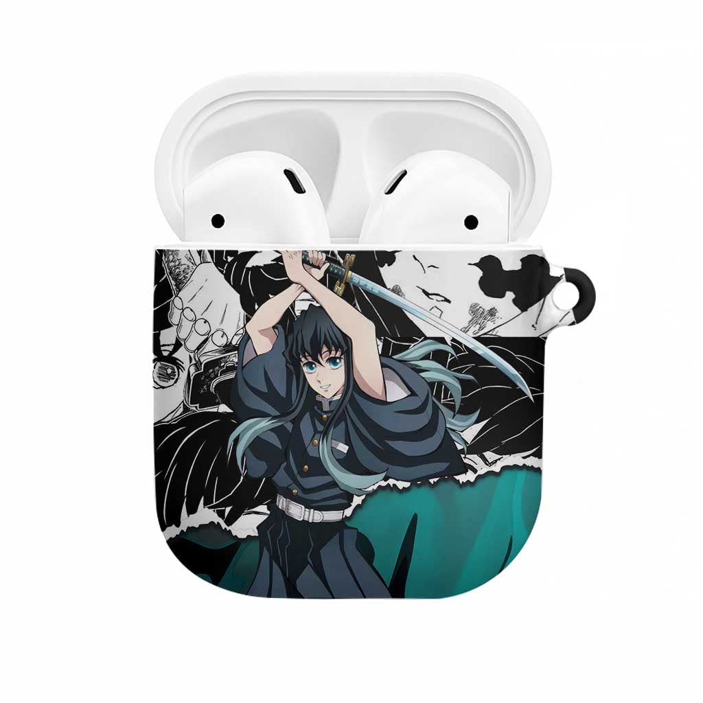 Muichiro Tokito Demon Slayer Mist Hashira Design AirPods Case with Manga Panels and Teal Sword Art - The Mazicc