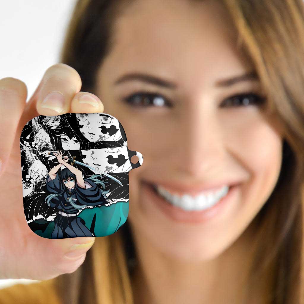 Muichiro Tokito Demon Slayer Mist Hashira Design AirPods Case with Manga Panels and Teal Sword Art - The Mazicc