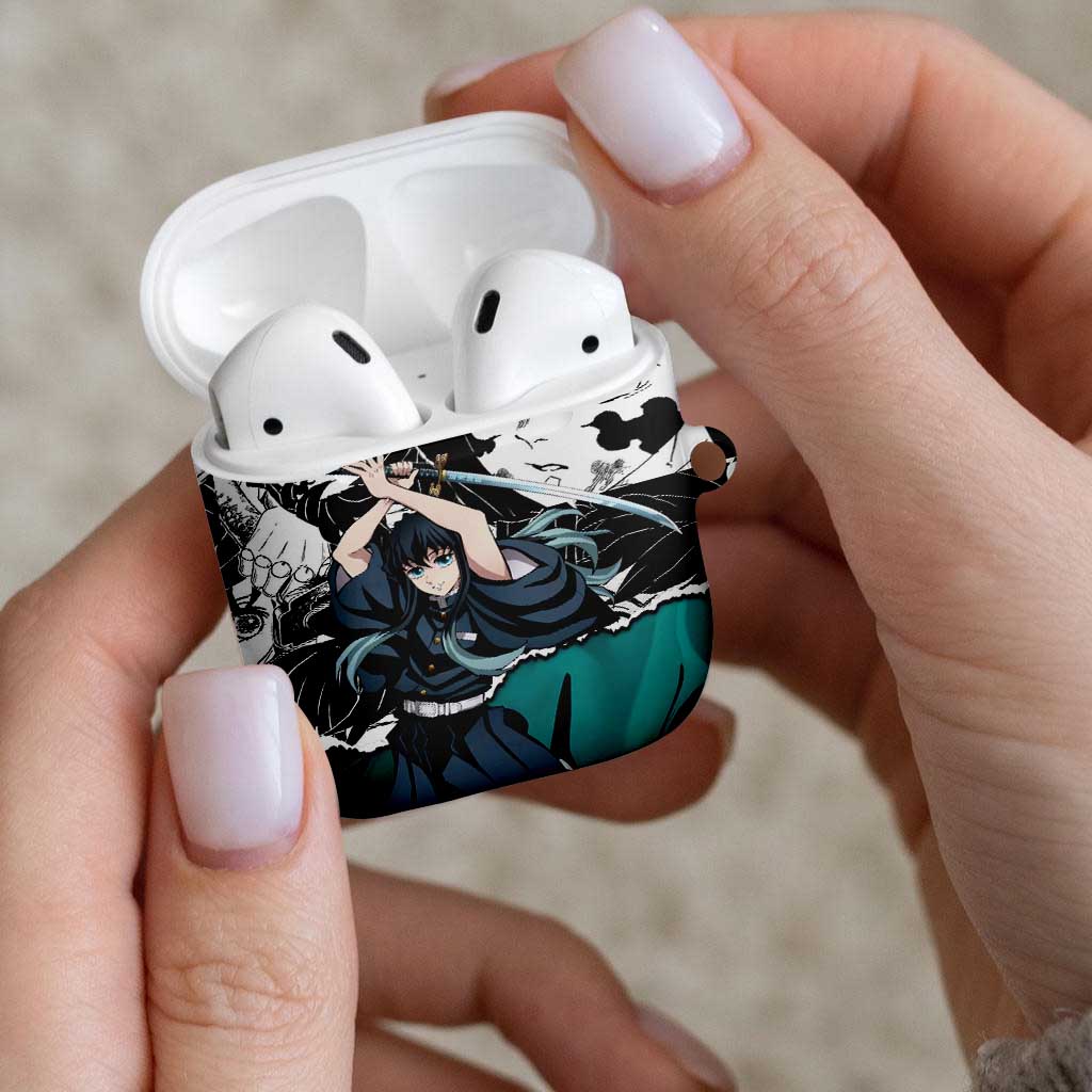 Muichiro Tokito Demon Slayer Mist Hashira Design AirPods Case with Manga Panels and Teal Sword Art - The Mazicc