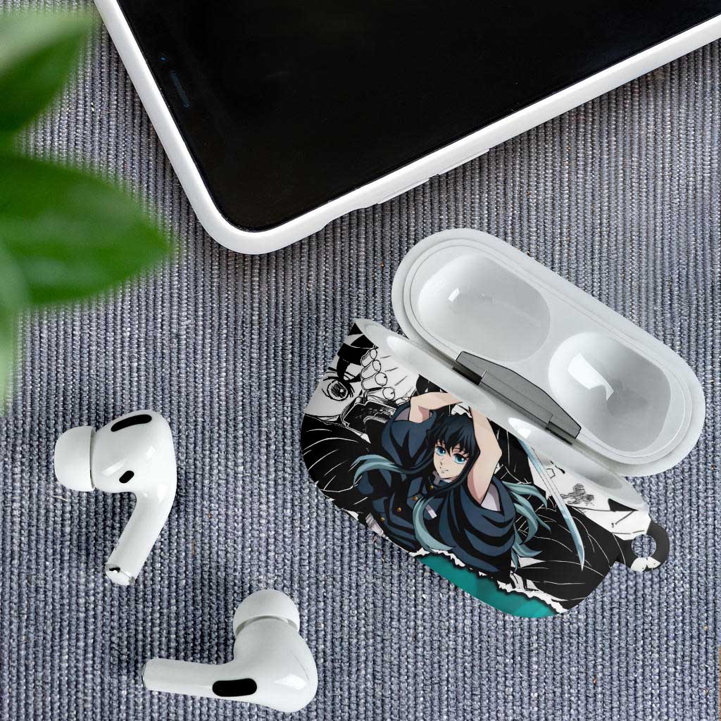 Muichiro Tokito Demon Slayer Mist Hashira Design AirPods Case with Manga Panels and Teal Sword Art - The Mazicc