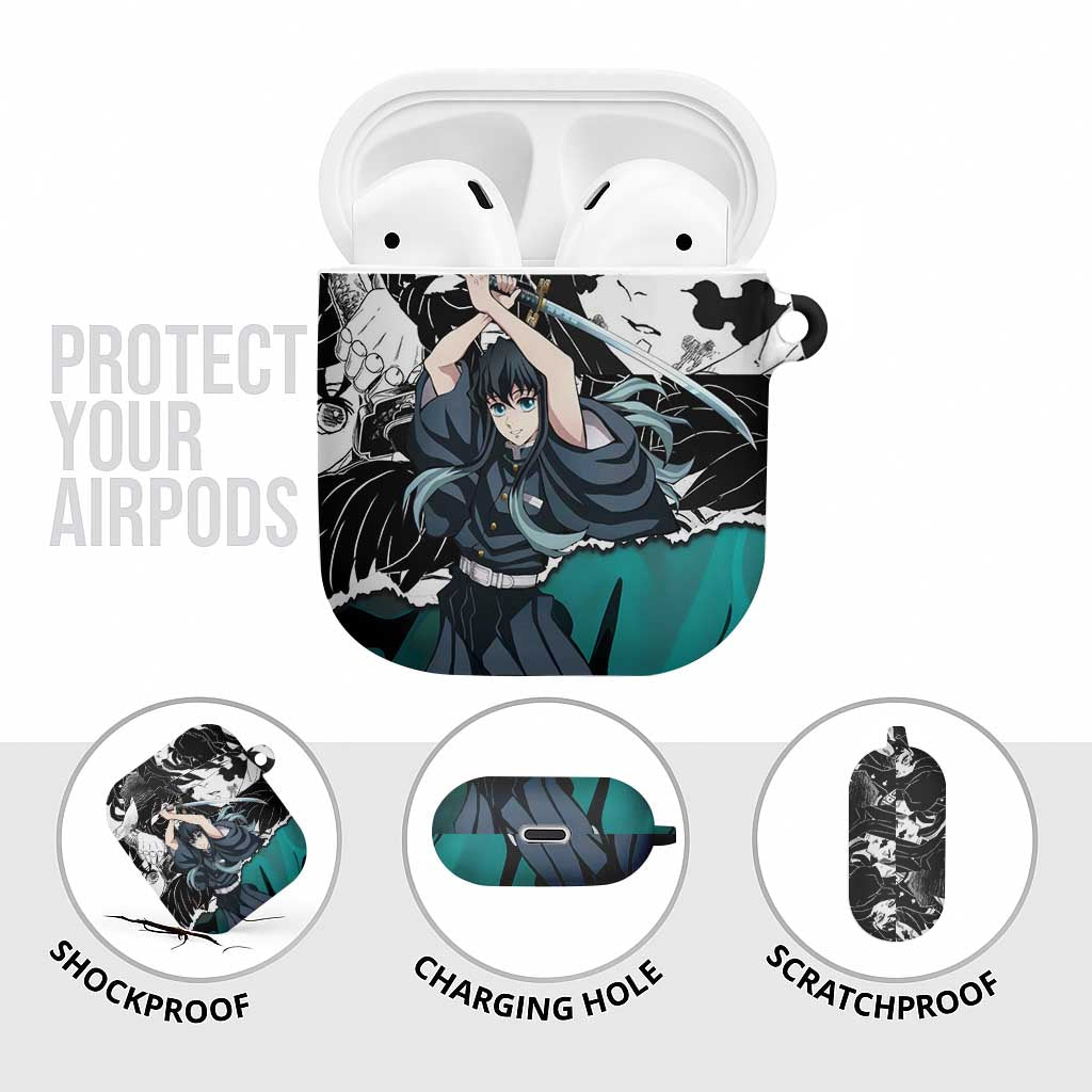 Muichiro Tokito Demon Slayer Mist Hashira Design AirPods Case with Manga Panels and Teal Sword Art - The Mazicc