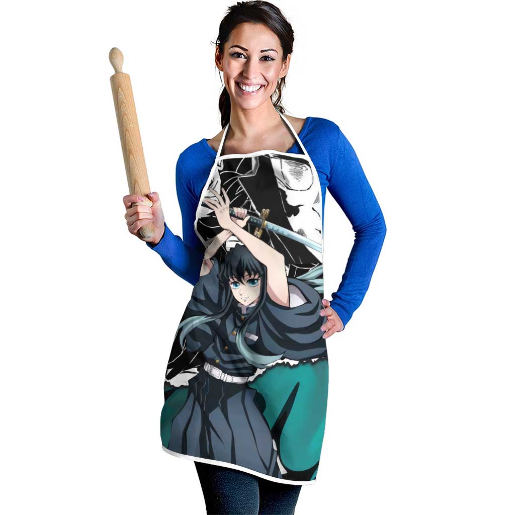 Muichiro Tokito Demon Slayer Mist Hashira Design Apron with Manga Panels and Teal Sword Art - The Mazicc