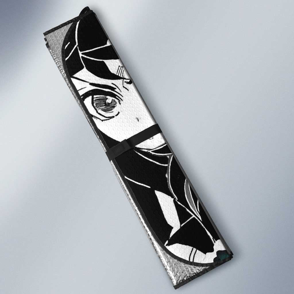 Muichiro Tokito Demon Slayer Mist Hashira Design Auto Sun Shade with Manga Panels and Teal Sword Art - The Mazicc