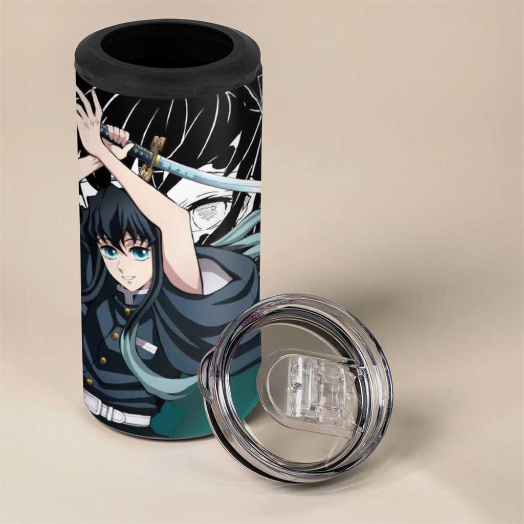 Muichiro Tokito Demon Slayer Mist Hashira Design 4 in 1 Can Cooler Tumbler with Manga Panels and Teal Sword Art - The Mazicc