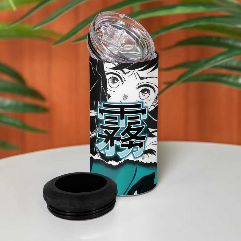 Muichiro Tokito Demon Slayer Mist Hashira Design 4 in 1 Can Cooler Tumbler with Manga Panels and Teal Sword Art - The Mazicc