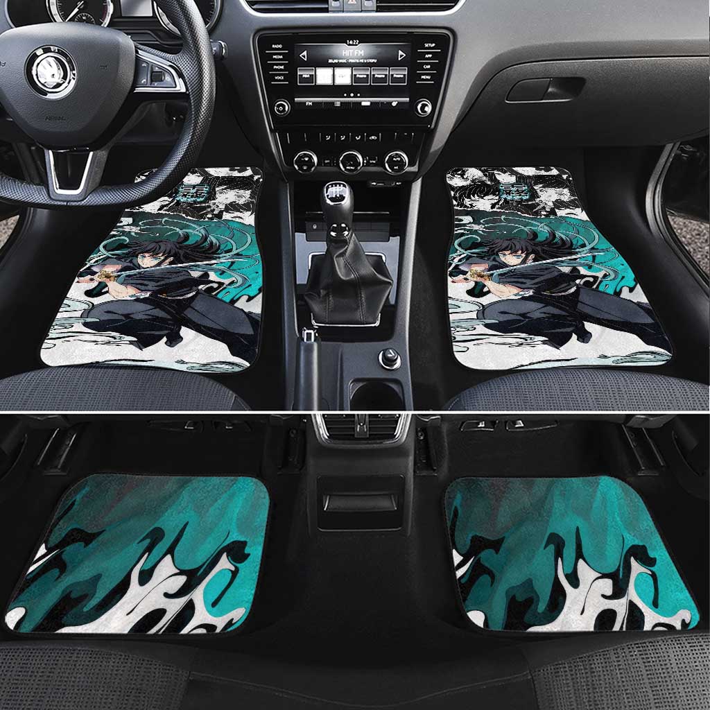 Muichiro Tokito Demon Slayer Mist Hashira Design Car Mats with Manga Panels and Teal Sword Art - The Mazicc
