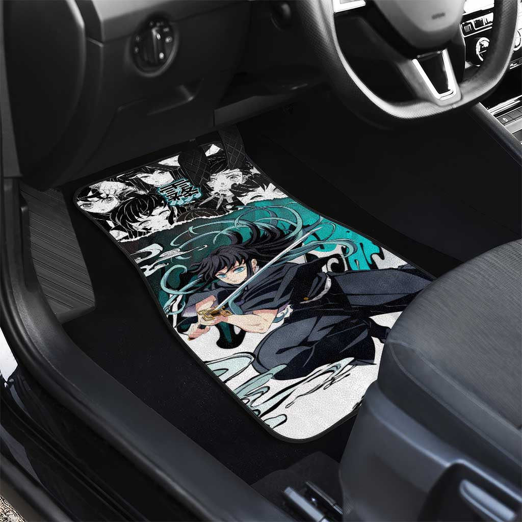 Muichiro Tokito Demon Slayer Mist Hashira Design Car Mats with Manga Panels and Teal Sword Art - The Mazicc