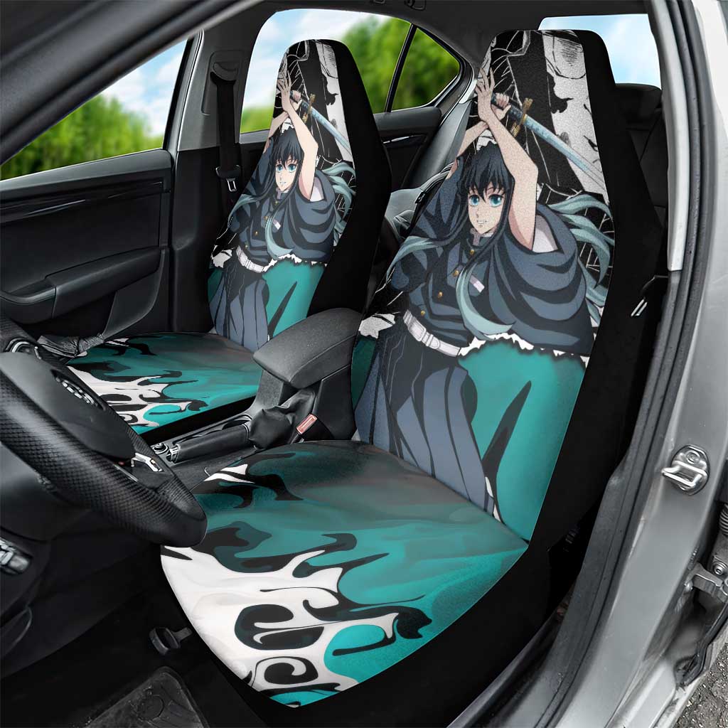 Muichiro Tokito Demon Slayer Mist Hashira Design Car Seat Cover with Manga Panels and Teal Sword Art - The Mazicc
