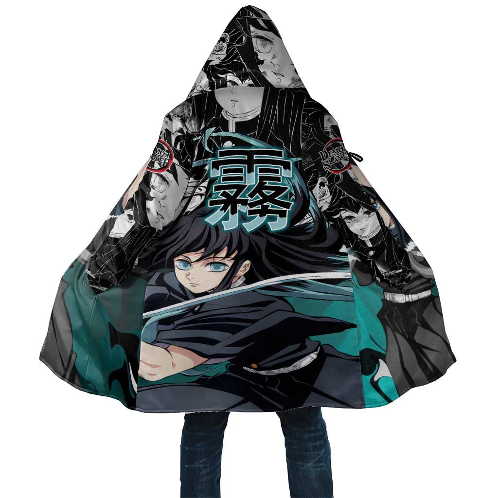 Muichiro Tokito Demon Slayer Mist Hashira Design Cloak with Manga Panels and Teal Sword Art - The Mazicc