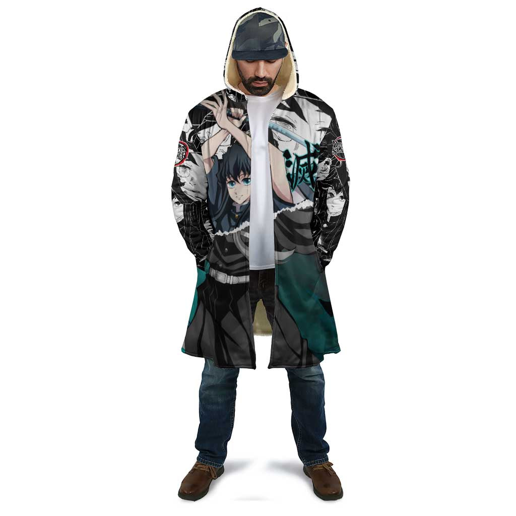 Muichiro Tokito Demon Slayer Mist Hashira Design Cloak with Manga Panels and Teal Sword Art - The Mazicc