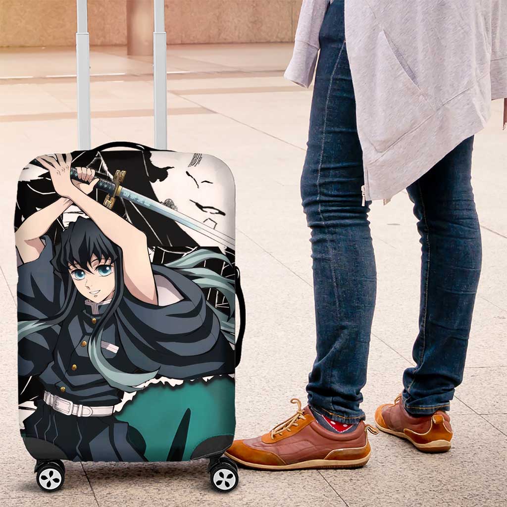 Muichiro Tokito Demon Slayer Mist Hashira Design Luggage Cover with Manga Panels and Teal Sword Art - The Mazicc