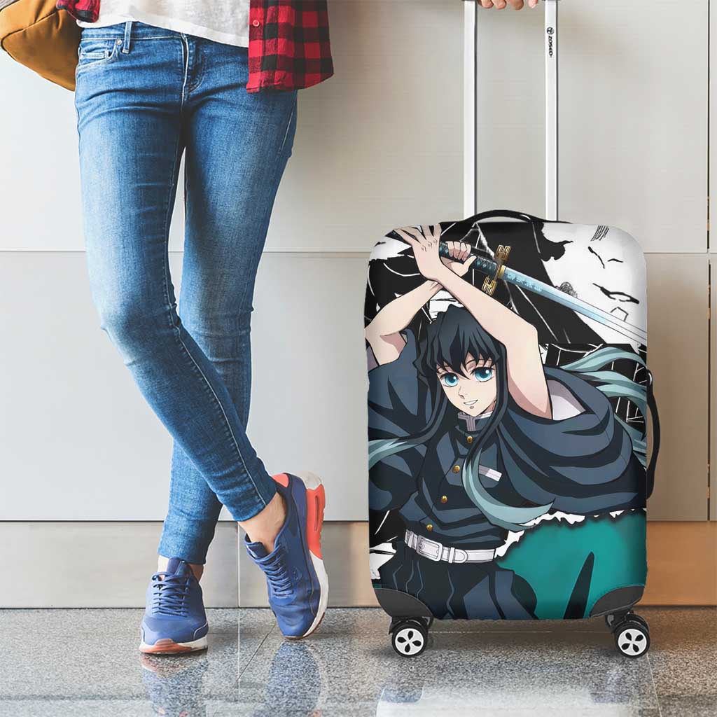 Muichiro Tokito Demon Slayer Mist Hashira Design Luggage Cover with Manga Panels and Teal Sword Art - The Mazicc