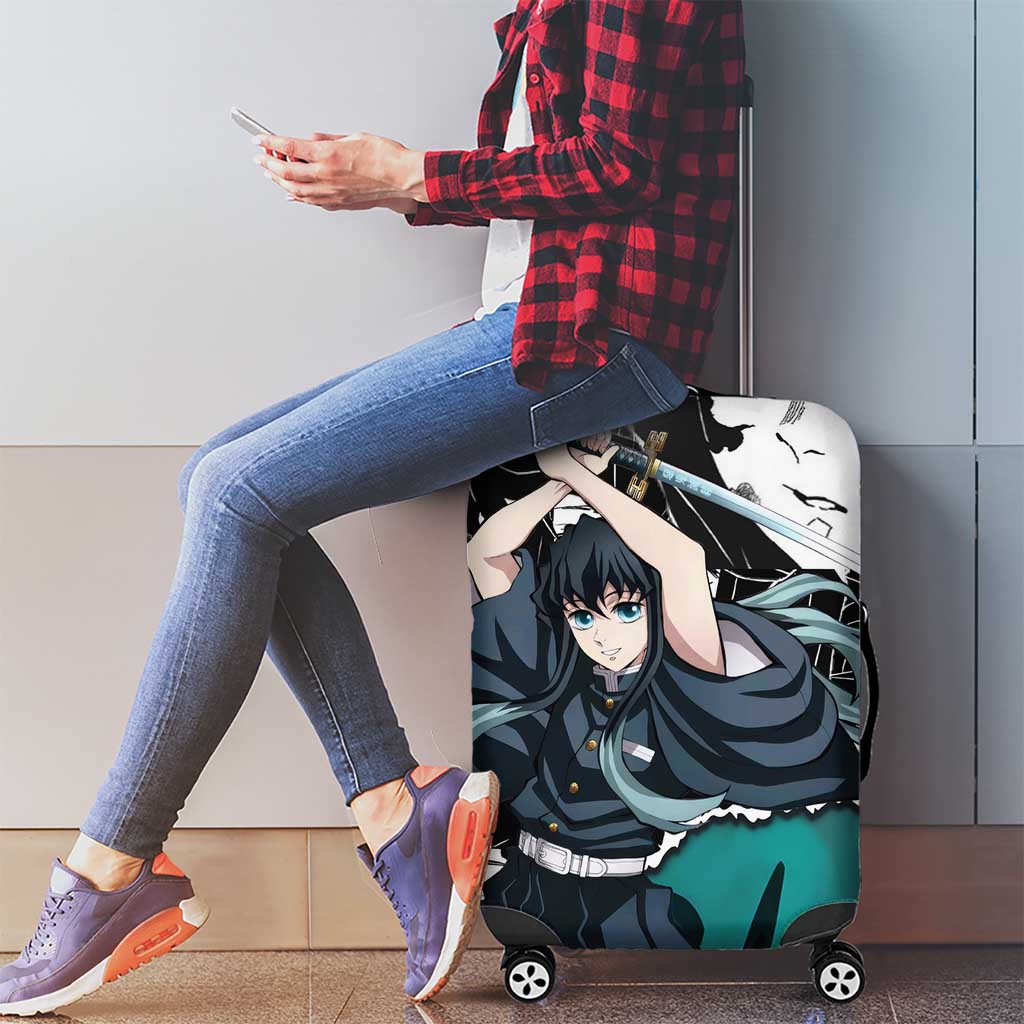 Muichiro Tokito Demon Slayer Mist Hashira Design Luggage Cover with Manga Panels and Teal Sword Art - The Mazicc