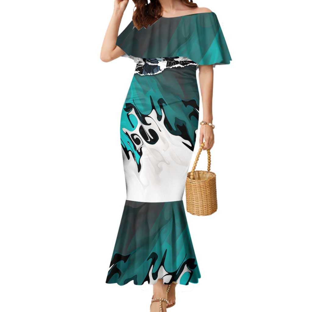Muichiro Tokito Demon Slayer Mist Hashira Design Mermaid Dress with Manga Panels and Teal Sword Art - The Mazicc