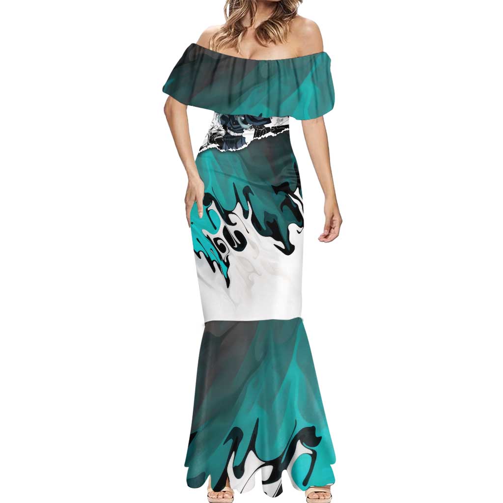 Muichiro Tokito Demon Slayer Mist Hashira Design Mermaid Dress with Manga Panels and Teal Sword Art - The Mazicc