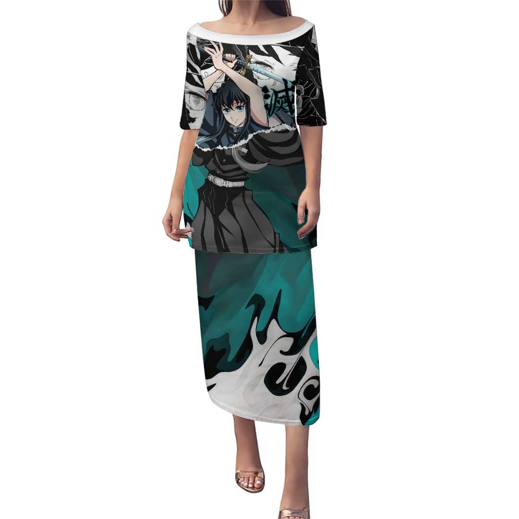 Muichiro Tokito Demon Slayer Mist Hashira Design Puletasi with Manga Panels and Teal Sword Art - The Mazicc