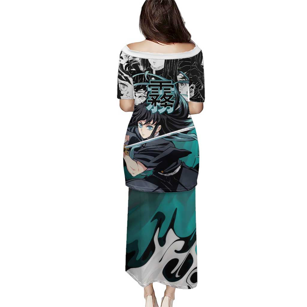 Muichiro Tokito Demon Slayer Mist Hashira Design Puletasi with Manga Panels and Teal Sword Art - The Mazicc