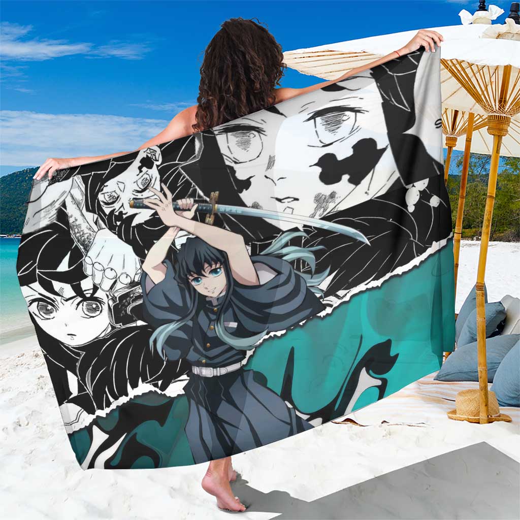 Muichiro Tokito Demon Slayer Mist Hashira Design Sarong with Manga Panels and Teal Sword Art - The Mazicc