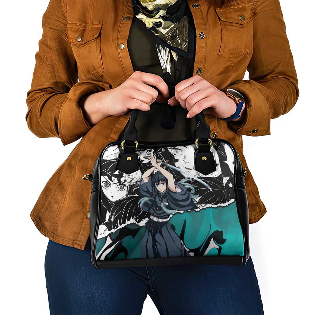 Muichiro Tokito Demon Slayer Mist Hashira Design Shoulder Handbag with Manga Panels and Teal Sword Art - The Mazicc