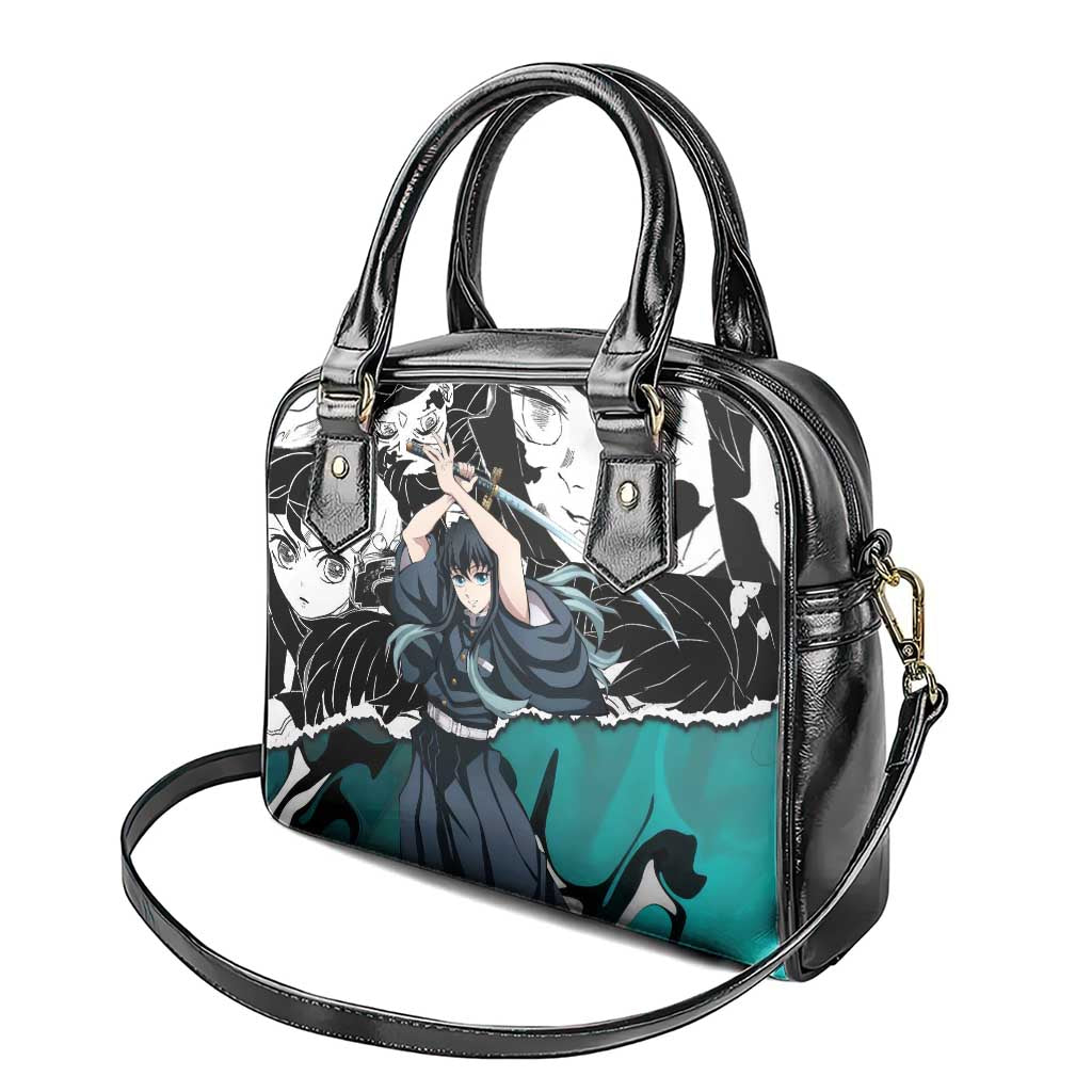 Muichiro Tokito Demon Slayer Mist Hashira Design Shoulder Handbag with Manga Panels and Teal Sword Art - The Mazicc