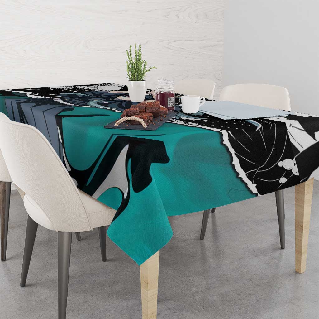 Muichiro Tokito Demon Slayer Mist Hashira Design Tablecloth with Manga Panels and Teal Sword Art - The Mazicc