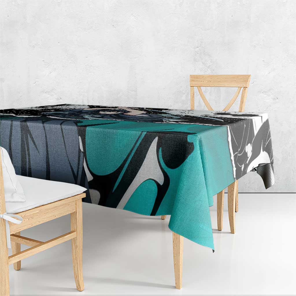 Muichiro Tokito Demon Slayer Mist Hashira Design Tablecloth with Manga Panels and Teal Sword Art - The Mazicc