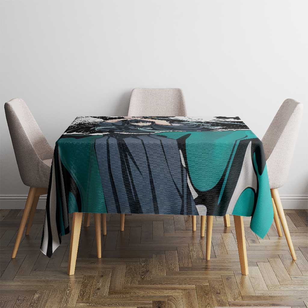 Muichiro Tokito Demon Slayer Mist Hashira Design Tablecloth with Manga Panels and Teal Sword Art - The Mazicc