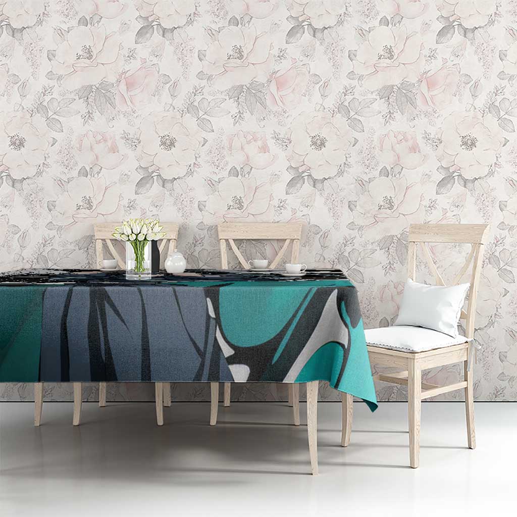 Muichiro Tokito Demon Slayer Mist Hashira Design Tablecloth with Manga Panels and Teal Sword Art - The Mazicc