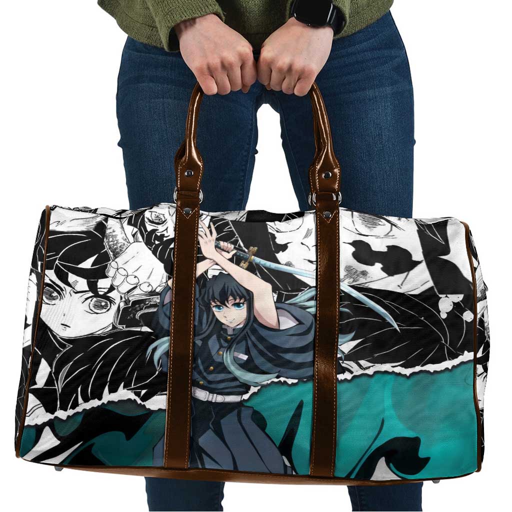 Muichiro Tokito Demon Slayer Mist Hashira Design Travel Bag with Manga Panels and Teal Sword Art - The Mazicc