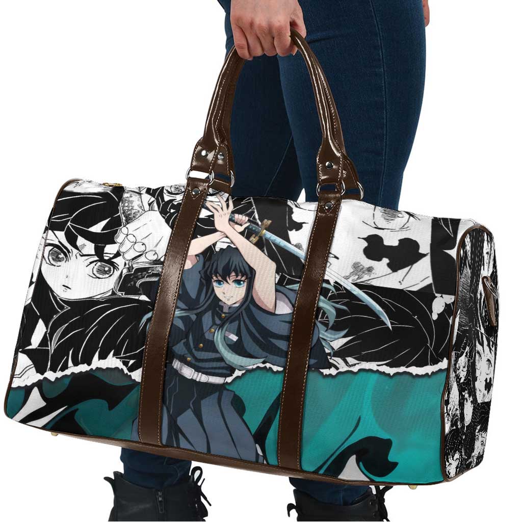 Muichiro Tokito Demon Slayer Mist Hashira Design Travel Bag with Manga Panels and Teal Sword Art - The Mazicc